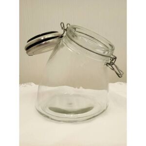 Amici Hand made  glass, wire bail top , storage jar size : 6 in x 6 in